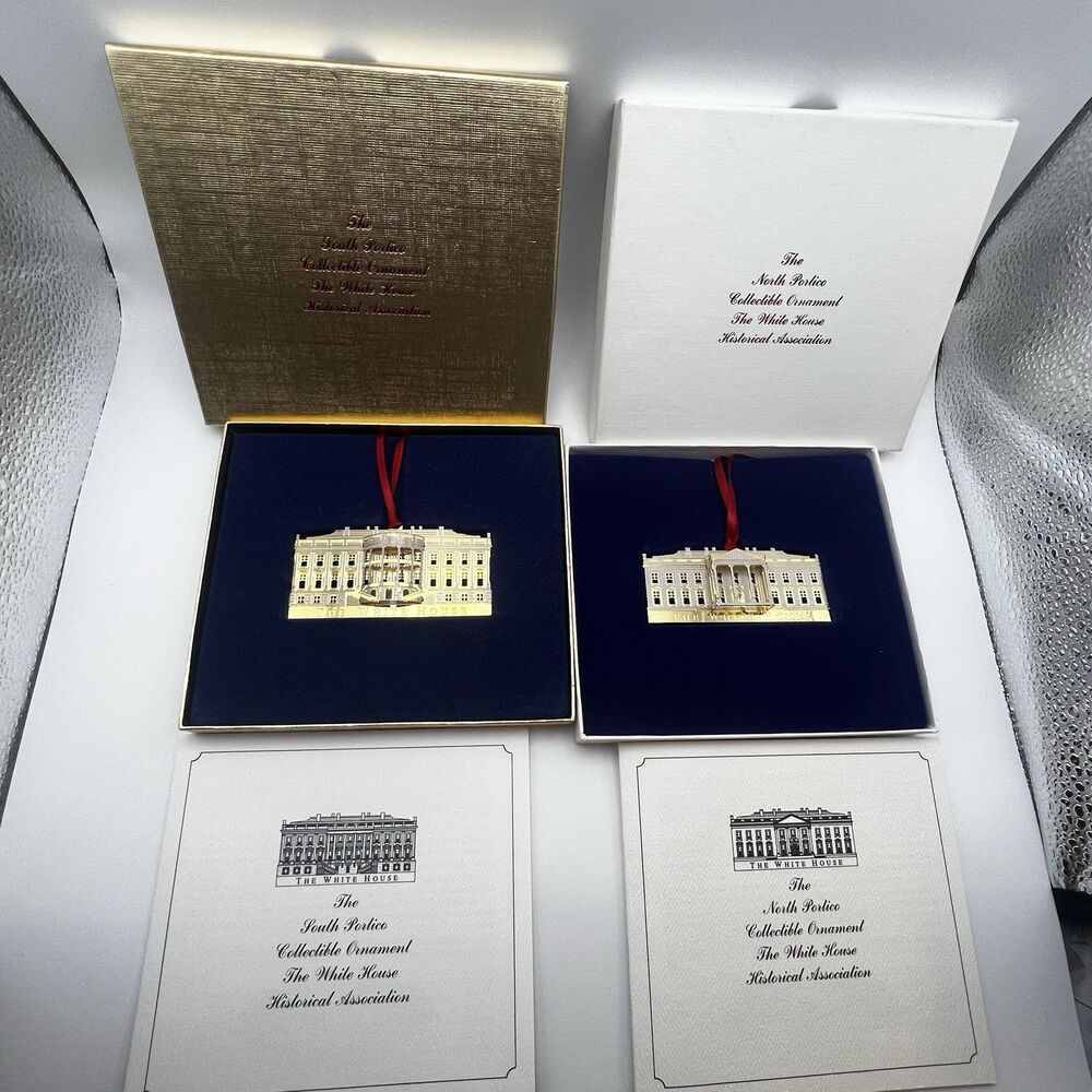 White House Historical Assoc North South Portico Christmas Ornament Box Set Gold